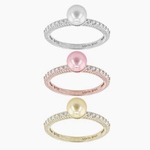 😍Judith Ripka Multi-Color Pearl Simulant Rhodium & 14k Gold Clad 3 Ring Set. 9
